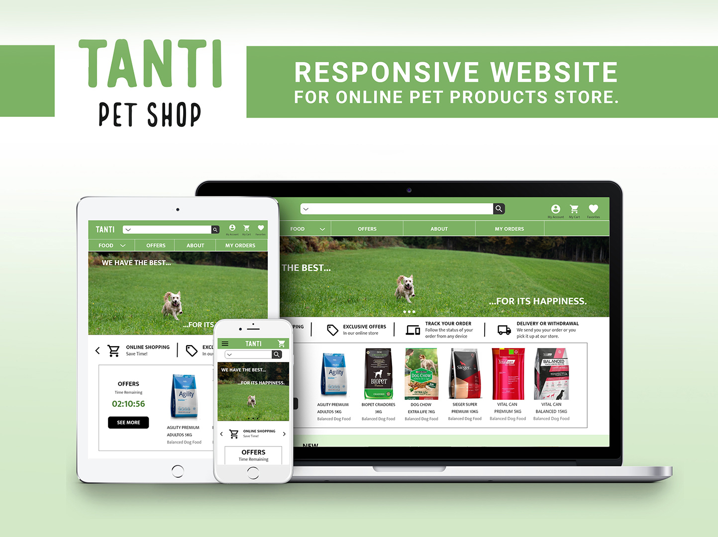 Presentación del sitio web diseñado para el negocio Tanti Pet Shop